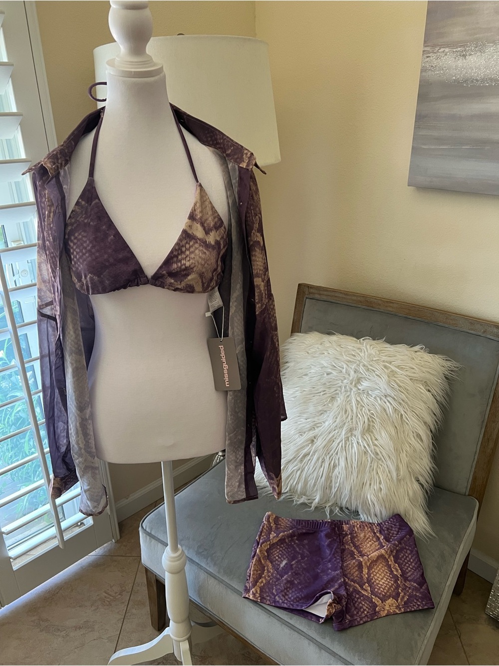 🌺🌴☀️Missguided + Purple Snake Print Swim Coverup Set
